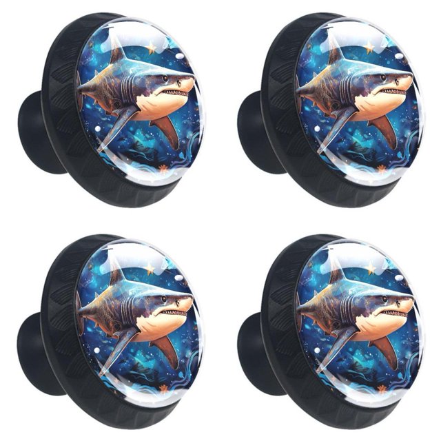 4 Packs Star Shark Black Knobs, 1.37 inch Kitchen Pulls