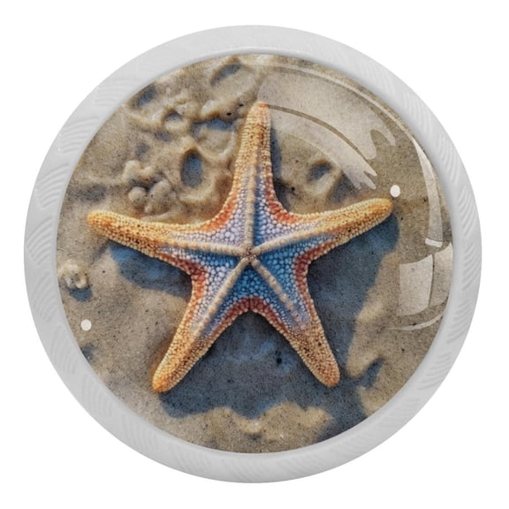 4 Packs Starfish on Sea Beach Sand Fluorescence Crystal Glass Cabinet Knobs Drawer Handles for Kitchen Cabinets Dresser Cupboard Wardrobe Pulls Handles