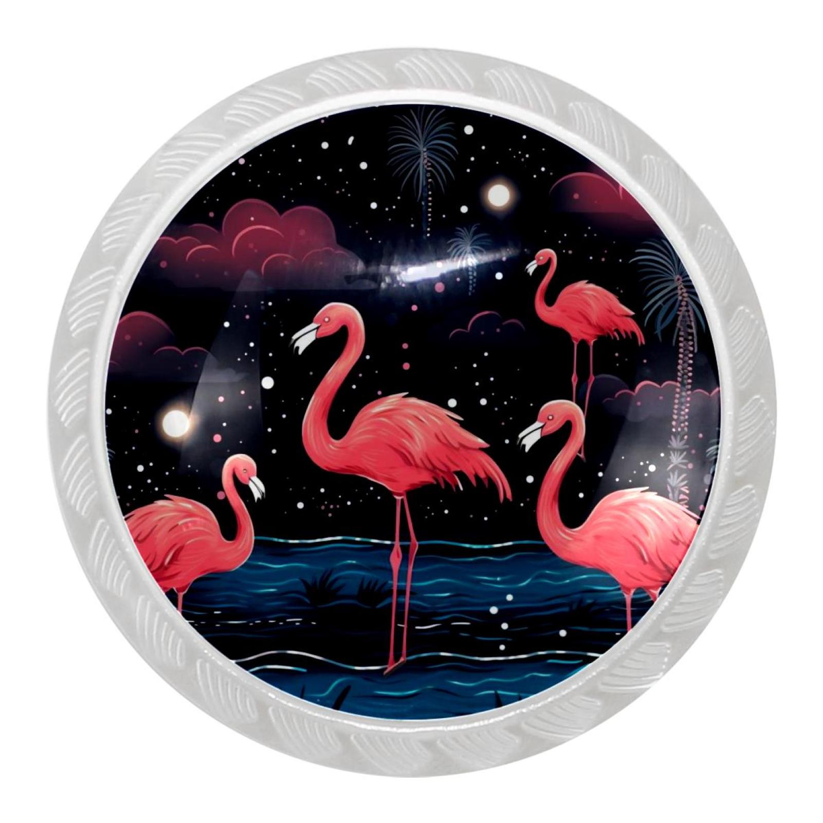4 Packs Starry Sky Flamingo Kitchen Knobs for Dresser Drawers