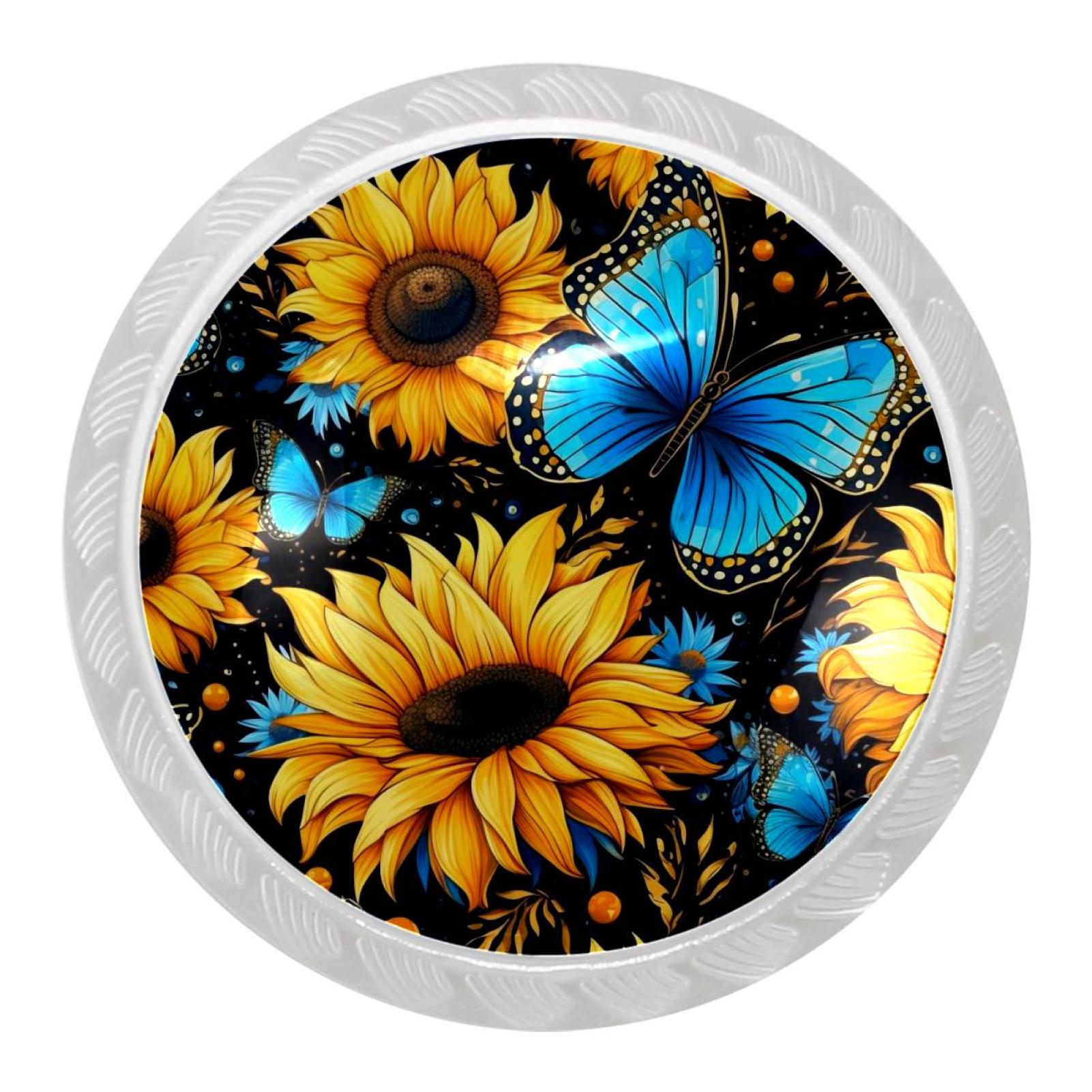 4 Packs Starry Sky Sunflower Butterfly Kitchen Knobs for