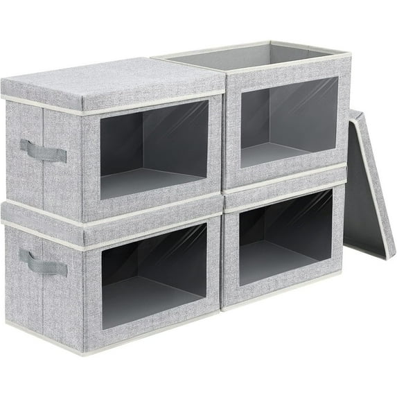 4 Packs Storage Baskets, Large Storage Bins with Lids Window, Fabric Storage Cubes Bins for Organization, Line Closet Organizer Bins for Bedroom, Living Room, Kids' Room