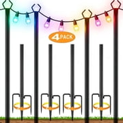 4 Packs String Light Poles ,10Ft Light Poles for Outside Lights,Outdoor with Fence Brackets Hanging Lights,Metal Stand Deck Patio Backyard