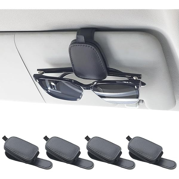 4 Packs Sunglasses Holders for Car Visor - Magnetic Leather Sunglasses Holder and Ticket Card Clip - Car Visor Accessories (4Pcs Black)