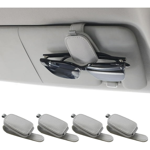 4 Packs Sunglasses Holders for Car Visor - Magnetic Leather Sunglasses Holder and Ticket Card Clip - Car Visor Accessories (4Pcs Silver Grey)