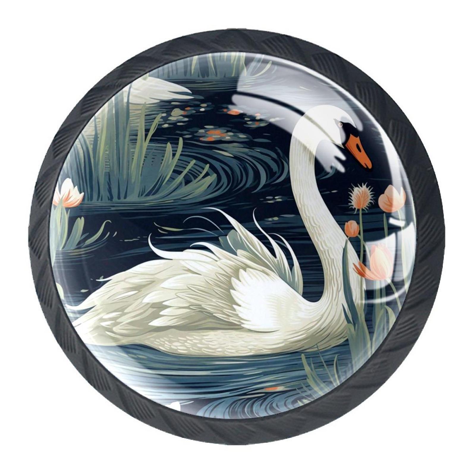 4 Packs Swan Crystal Knobs, Black Dresser Knobs with Screws