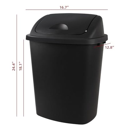 4 Packs Swing-Top Kitchen Trash Cans, 13 Gallon Plastic Swing Top Garbage Can, Trash Can Swing Lid, Black