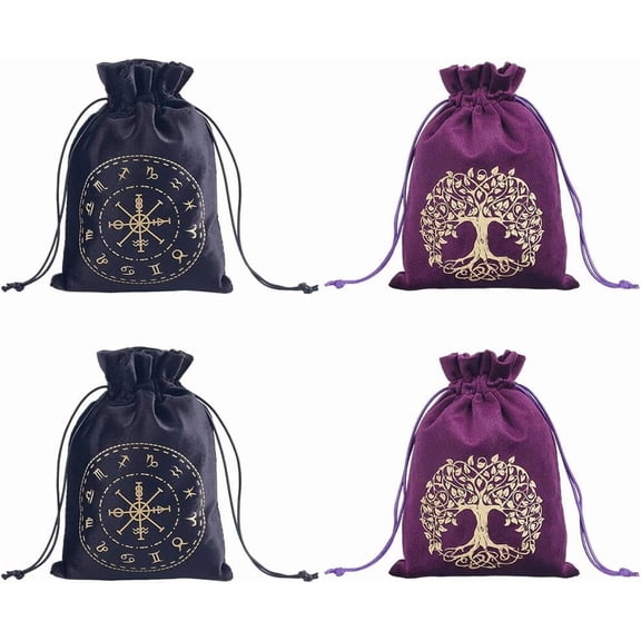 4 Packs Tarot Bag Tree OF Life Tarot Deck Holder Storage Bag Pouches Holder with Drawstrings Large Capacity