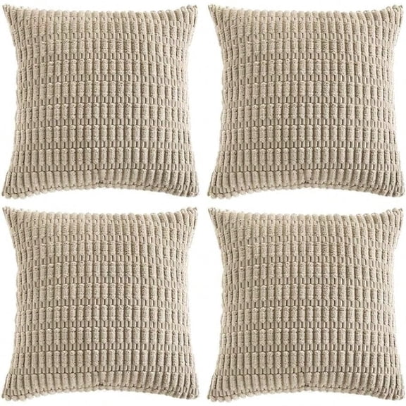 4 Packs Taupe Decorative Throw Pillow Covers 24x24 Inch For Living Room Couch Bed Rustic Modern Farmhouse Boho Home Decor Soft Plush Corduroy Cute Square Accent Cushion Case 60x60 Cm