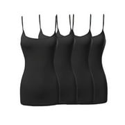 4 Packs - TheLovely Women's & Plus Size Basic Solid Long Length Adjustable Spaghetti Strap Tank Top Camisole (4PK - Black/White/Taupe/Navy, 1XL)