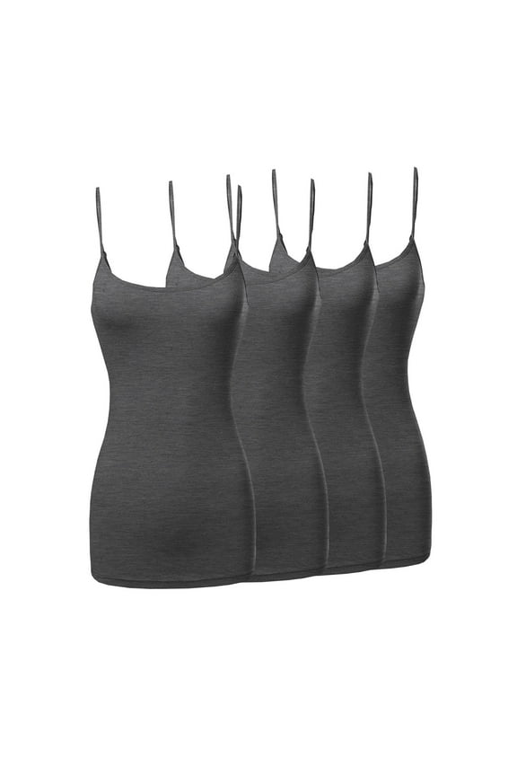 4 Packs - TheLovely Women's & Plus Size Basic Solid Long Length Adjustable Spaghetti Strap Tank Top Camisole (4PK - Charcoal/Charcoal/Charcoal/Charcoal, 2XL)