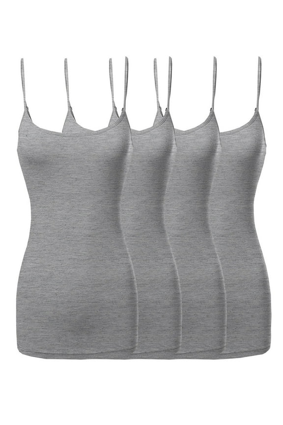 4 Packs - TheLovely Women's & Plus Size Basic Solid Long Length Adjustable Spaghetti Strap Tank Top Camisole (4PK - H. Grey/H. Grey/H. Grey/H. Grey, L)