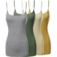 thumbnail image 1 of 4 Packs - TheLovely Women's & Plus Size Basic Solid Long Length Adjustable Spaghetti Strap Tank Top Camisole (4PK - H. Grey/Olive/Taupe/Mustard, 3XL), 1 of 3
