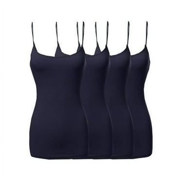 4 Packs - TheLovely Women's & Plus Size Basic Solid Long Length Adjustable Spaghetti Strap Tank Top Camisole (4PK - Navy/Navy/Navy/Navy, M)
