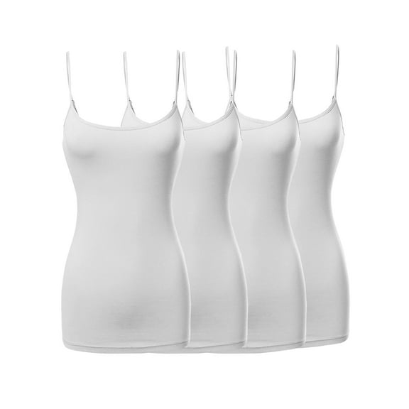 4 Packs - TheLovely Women's & Plus Size Basic Solid Long Length Adjustable Spaghetti Strap Tank Top Camisole (4PK - White/White/White/White, 3XL)