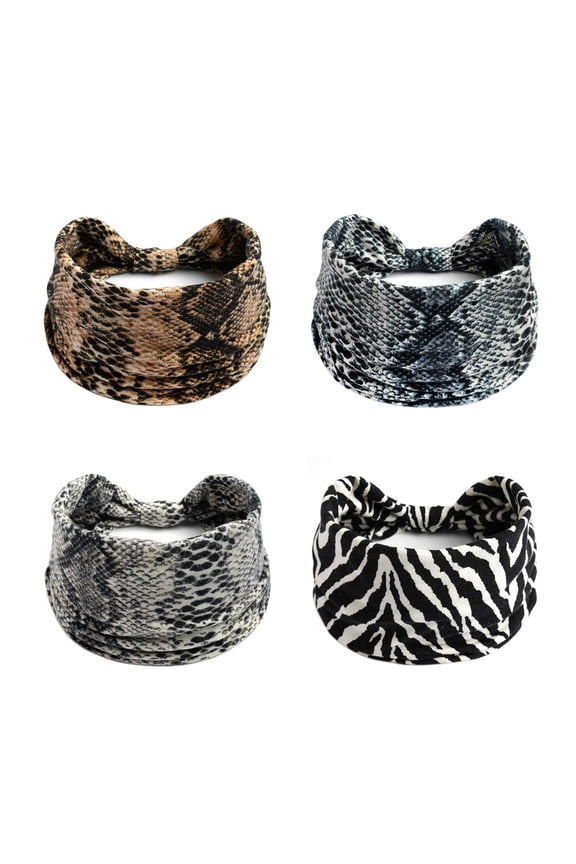 4 Packs Thick Boho Stylish Floral Turban Wide Headbands for Women - Non Slip Hairbands for Hair, Sport, Workout, Yoga, Hair Accessories