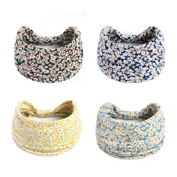 4 Packs Thick Boho Stylish Floral Turban Wide Headbands for Women - Non Slip Hairbands for Hair, Sport, Workout, Yoga, Hair Accessories