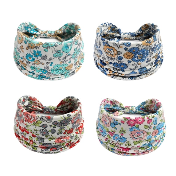 4 Packs Thick Boho Stylish Floral Turban Wide Headbands for Women - Non Slip Hairbands for Hair, Sport, Workout, Yoga, Hair Accessories