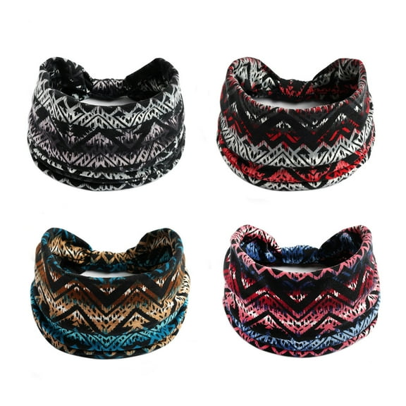 4 Packs Thick Boho Stylish Floral Turban Wide Headbands for Women - Non Slip Hairbands for Hair, Sport, Workout, Yoga, Hair Accessories