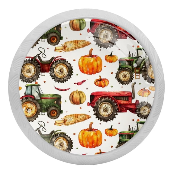 4 Packs Tractors and Farm Pumpkin Corn Crystal Glass Cabinet Knobs Drawer Handles for Kitchen Cabinets Dresser Cupboard Wardrobe Pulls Handles