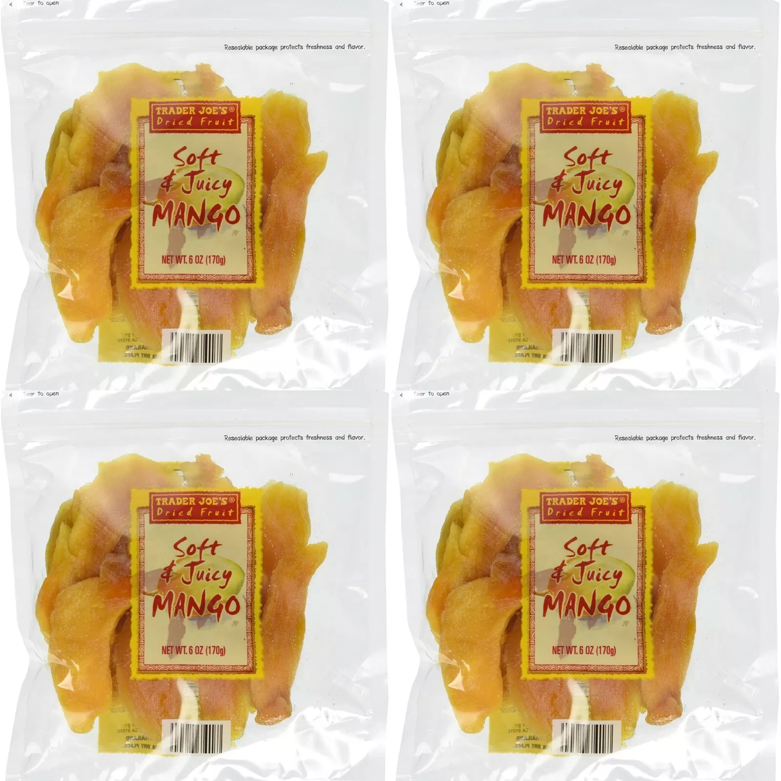 4 Packs Trader Joe's Dried Fruit Soft & Juicy Mango 6 oz Each Pack