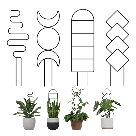 4 Packs Trellis for Climbing Plants Indoor, HENABLE Small Garden Metal Trellis for Potted Plants Outdoor for Vine Ivy Flower Plant Support, 4 Different Black Iron Patterns