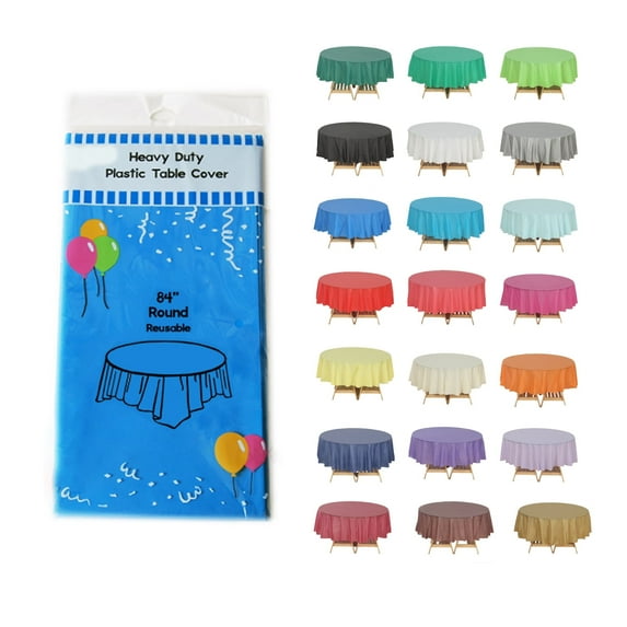 (4 Packs) Turquoise Premium Round Heavy-Duty Plastic Table Covers ( Reusable)