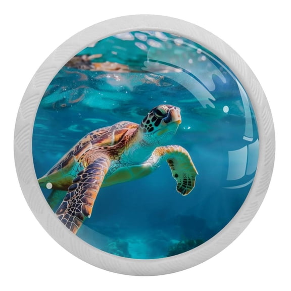 4 Packs Turtle Swim in Sea Crystal Glass Cabinet Knobs Drawer Handles for Kitchen Cabinets Dresser Cupboard Wardrobe Pulls Handles