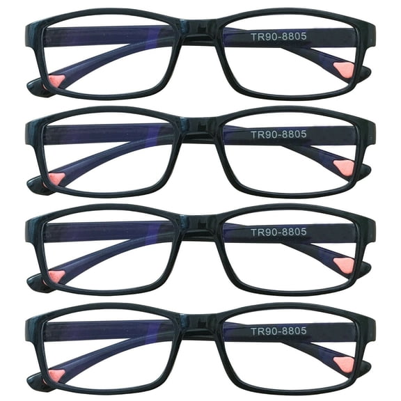 4 Packs Unisex Fashion Rectangular Reading Glasses Blue Light Blocking Readers for Men Women +3.50