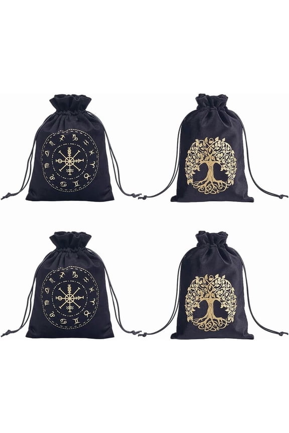 4 Packs Velvet Tarot Bag Tree of Life Tarot Rune Bag Constellation Packing Pouches Bag Protective Card Board Game Embroidery for Tarot Card Coin Pouch 7x5.1 Inch Black Purple