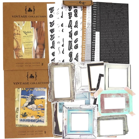 4 Packs Vintage Junk Journal Mixed Media Paper and Stickers Collage Kit Journaling Decoupage Supplies for Adults Scrapbook Craft Starter Ephemera Embellishments Photo Frame Album Art Aesthetic Decor
