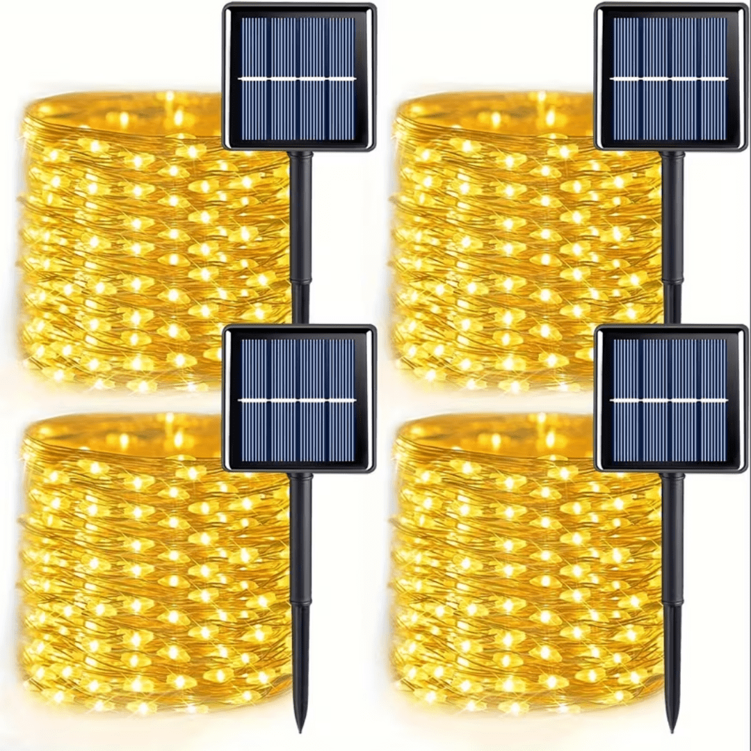 4 Packs Warm Colored Solar Fairy Lights, Each Pack Contains 110 Led Solar String Lights, Ip65 Waterproof Copper Wire, 8 Modes Of Solar Fairy Lights, For Garden, Courtyard, Tree, Wedding, Christmas