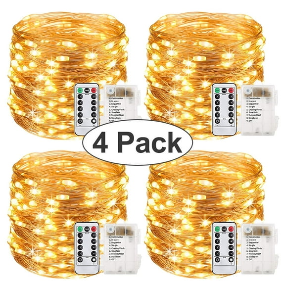 4 Packs Warm White Waterproof Copper Wire Decorative Fairy Lights, 33 ft 100 LED Waterproof Fairy Lights for Indoor Outdoor Patio, Garden, Balcony Décor