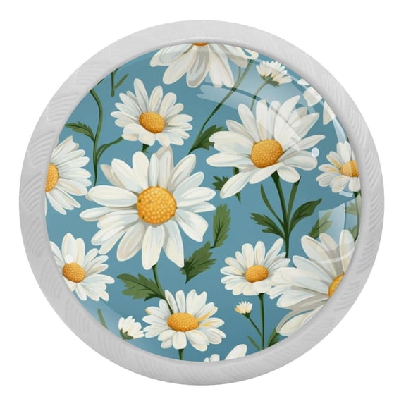 4 Packs White Daisy Flowers Fluorescence Crystal Glass Cabinet Knobs Drawer Handles for Kitchen Cabinets Dresser Cupboard Wardrobe Pulls Handles