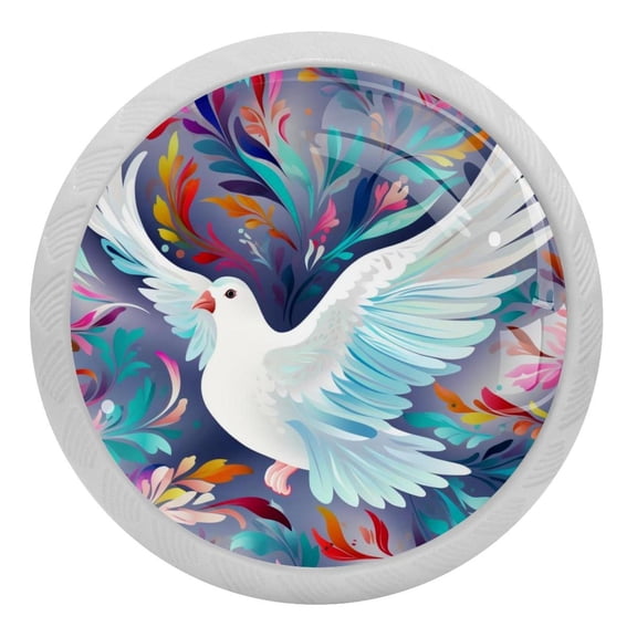 4 Packs White Peace Dove Fluorescence Crystal Glass Cabinet Knobs Drawer Handles for Kitchen Cabinets Dresser Cupboard Wardrobe Pulls Handles