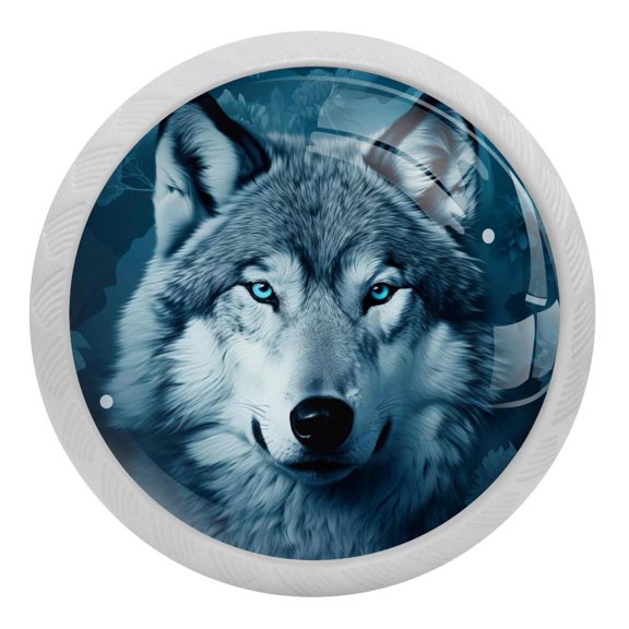 4 Packs Wolf Aninmal Fluorescence Crystal Glass Cabinet Knobs Drawer Handles for Kitchen Cabinets Dresser Cupboard Wardrobe Pulls Handles