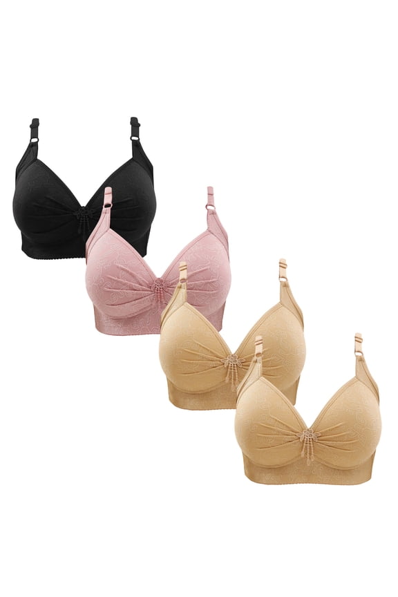 4 Packs Womens Bras BC Cup No Underwire Bra for Women Push Up Full Coverage Padded Comfortable Tshirt Bra
