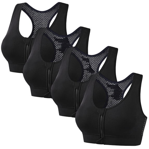 4 Packs Womens Sports Bras Plus Size Push Up Bralettes for Women Wireless Front Zipper Racerback Breathable Loose Bra S-4XL