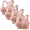 thumbnail image 1 of 4 Packs Womens Sports Bras Plus Size Push Up Bralettes for Women Wireless Front Zipper Racerback Breathable Loose Bra S-4XL, 1 of 4