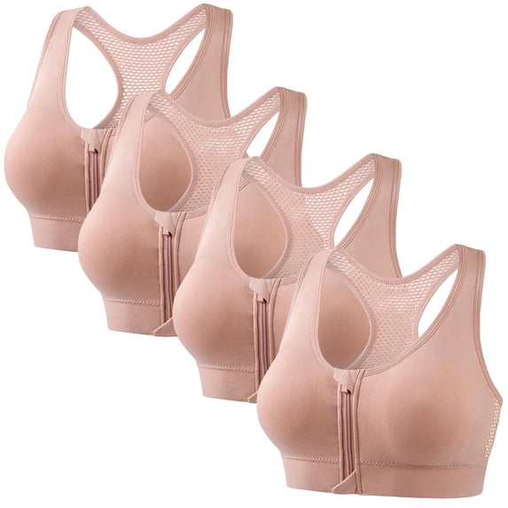 4 Packs Womens Sports Bras Plus Size Push Up Bralettes for Women Wireless Front Zipper Racerback Breathable Loose Bra S-4XL