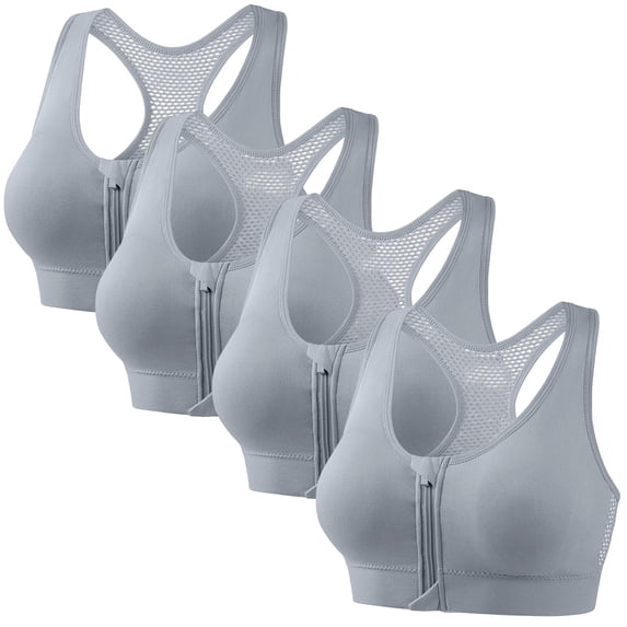 4 Packs Womens Sports Bras Plus Size Push Up Bralettes for Women Wireless Front Zipper Racerback Breathable Loose Bra S-4XL
