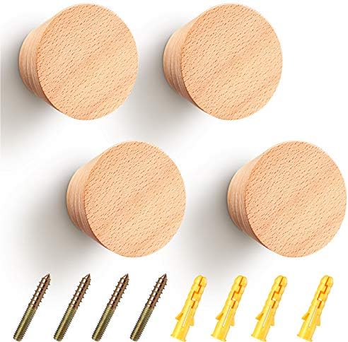 Blulu 4-Pack Wood Wall Hooks - Heavy Duty Beech Wood Pegs For Coats, Hats, Towels (Yellow) - View #4