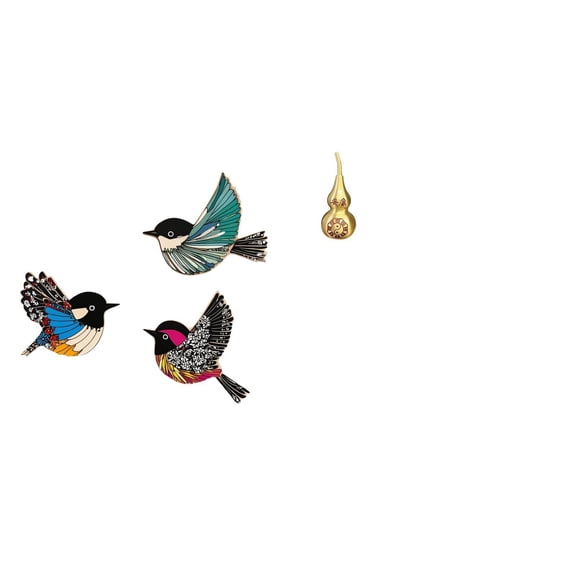 4 Packs Wooden Bird Wall Art Bird Wall Hanging Brass Gourd Sculpture Artistic Decoration for Garden Office Entryway