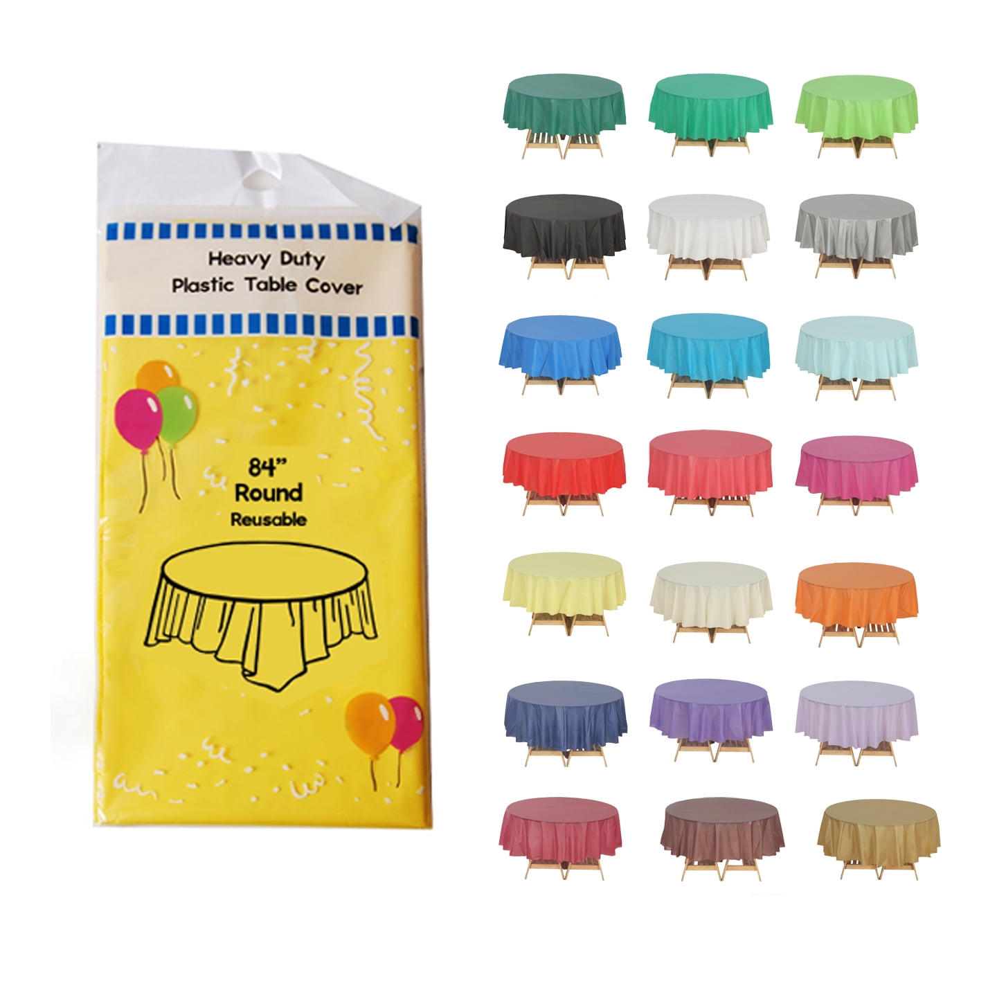 (4 Packs) Yellow Premium Round Heavy-Duty Plastic Table Covers ...