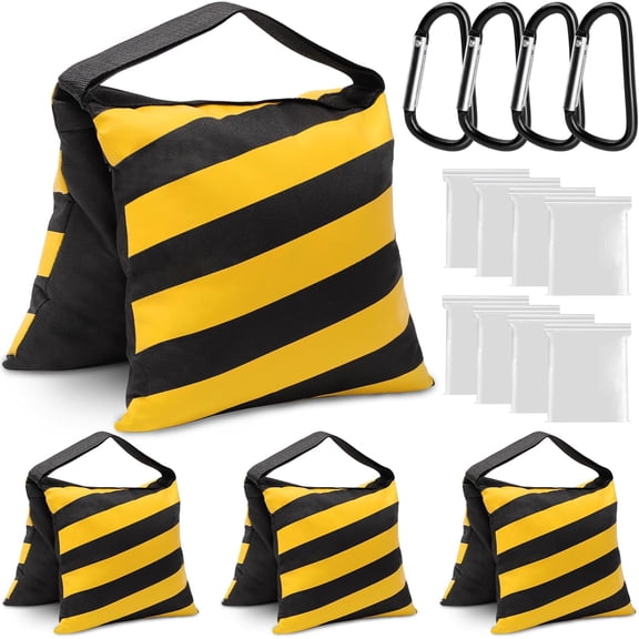4 Packs Yellow Sandbag Weight Bags for Light Stand Photography Video Equipments, Heavy Duty Saddlebags for Backdrop Stand, Photo Tripod, Pop up Tent, Umbrella Base, Fishing Chair, Picnic Tab