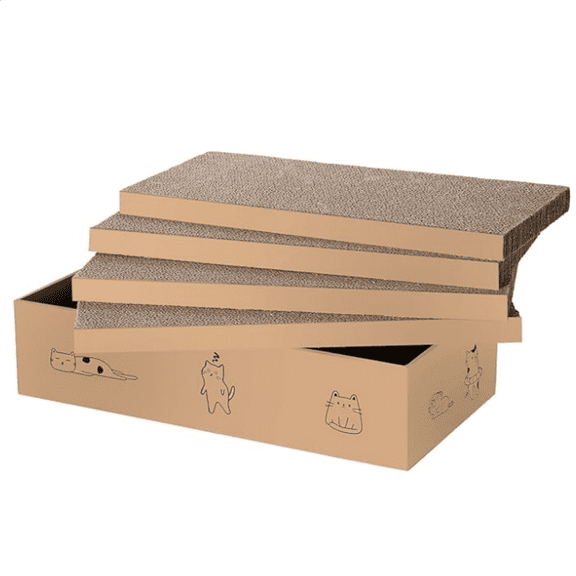 4 Packs in 1 Cat Scratch Pad with Box, Cat Scratcher Cardboard,Reversible, Suitable for Cats to Rest, Grind Claws and Play with Scratch Box