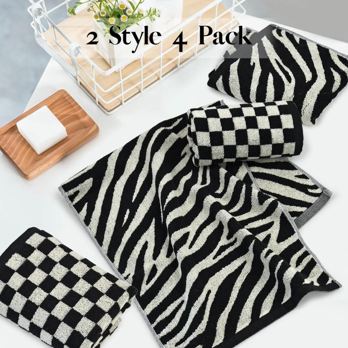 4 Pack of Ultra Soft and Absorbent Black and White Hand Towels ...