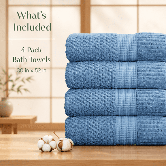 4 Packton Bath Towels | Blue Oeko-tex Standard 100 Soft & Absorbent Quick-dry Trinity Collection - Shadow