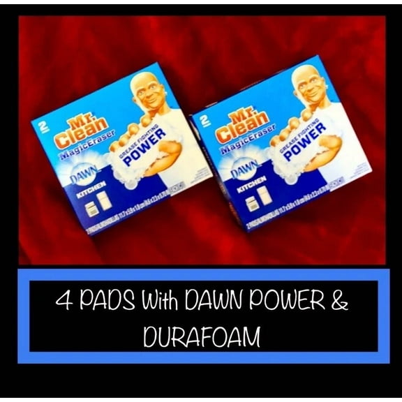 4 Pads : Mr.Clean Magic Eraser Kitchen W Dawn Grease Fighting Power & Durafoam