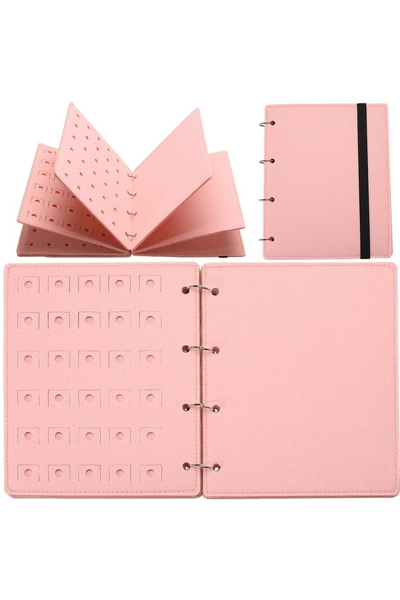 4 Pages Felt Shoe Charms Collection Binder Book with Iron Rings Flip-page Shoe Charms Organizer Holder Rectangle Pink 26x22x2.3cm