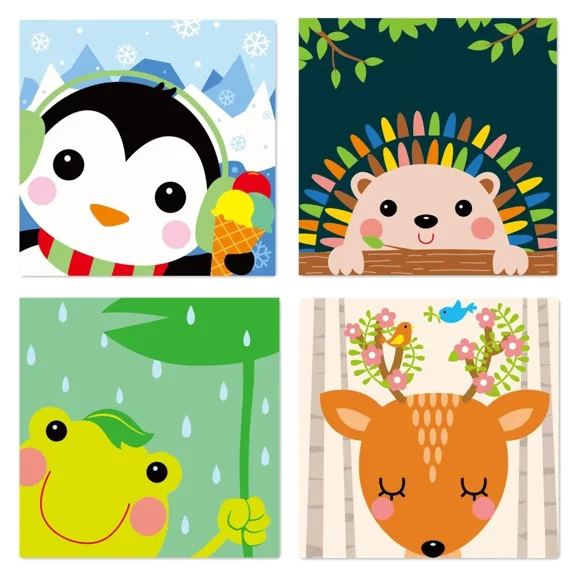 4 Paint by Numbers for Kids DIY Paint Set for Girls Boys Adults Beginner Crafts Acrylic Oil Painting by Number Kits Perfect for Gift Decor 20cmx20cm (4PCS-2)